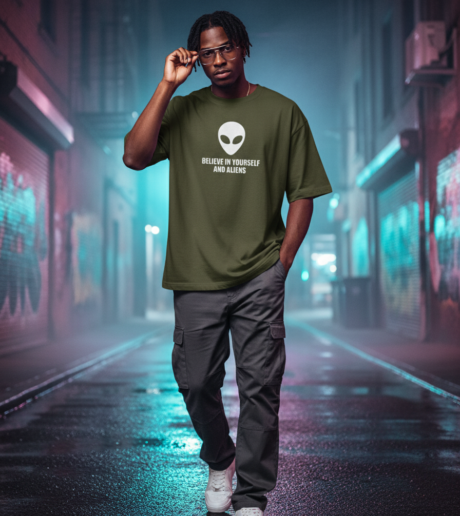 "ALIEN ATTACK" Classic Oversized Graphic Printed T-shirt