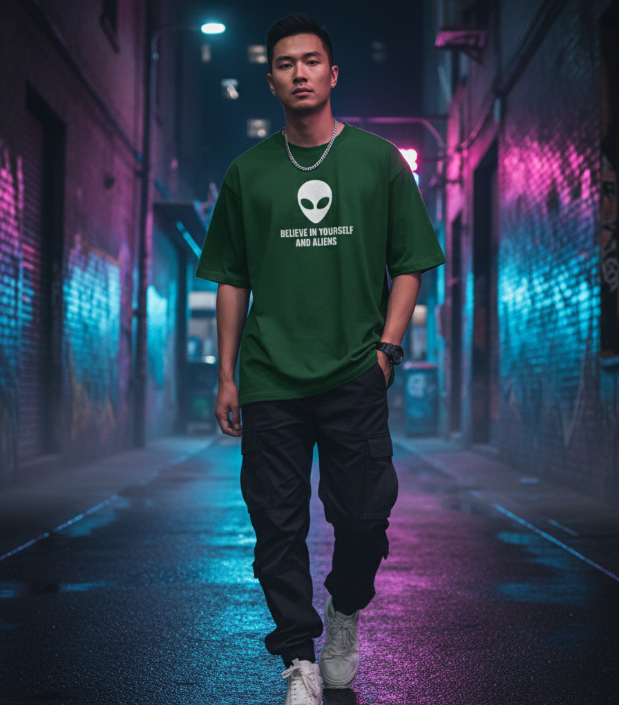 "ALIEN ATTACK" Classic Oversized Graphic Printed T-shirt