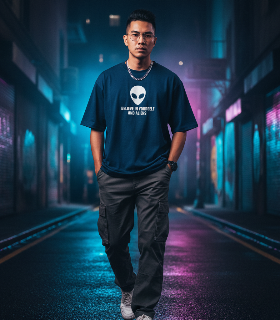 "ALIEN ATTACK" Classic Oversized Graphic Printed T-shirt