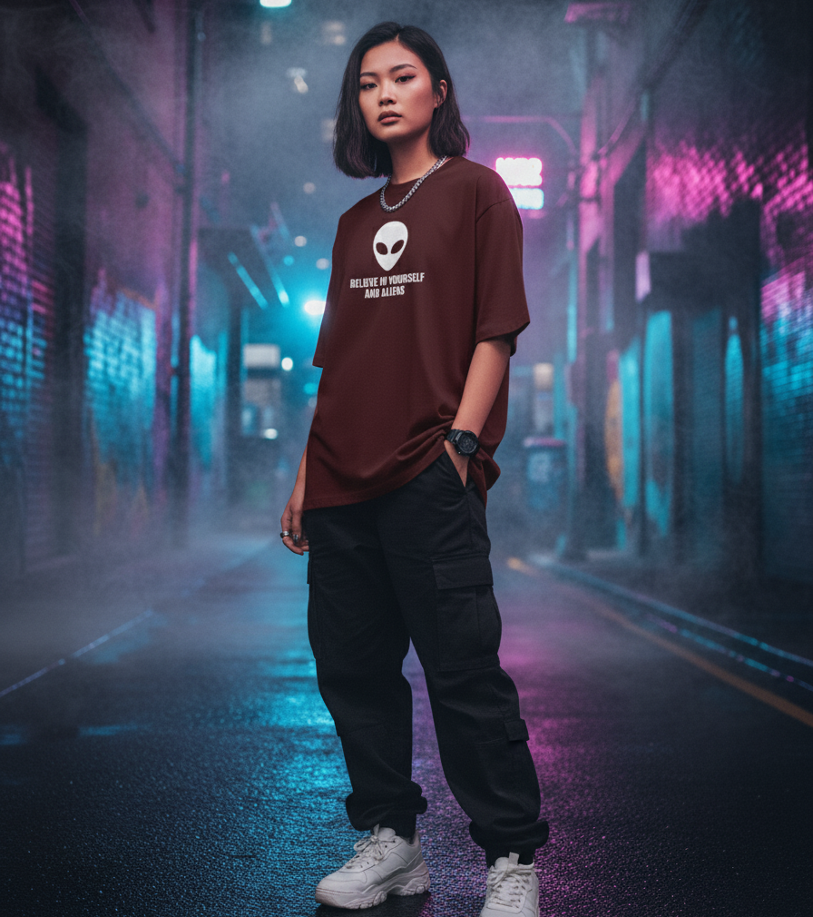 "ALIEN ATTACK" Classic Oversized Graphic Printed T-shirt