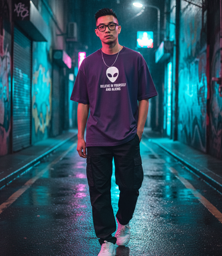 "ALIEN ATTACK" Classic Oversized Graphic Printed T-shirt