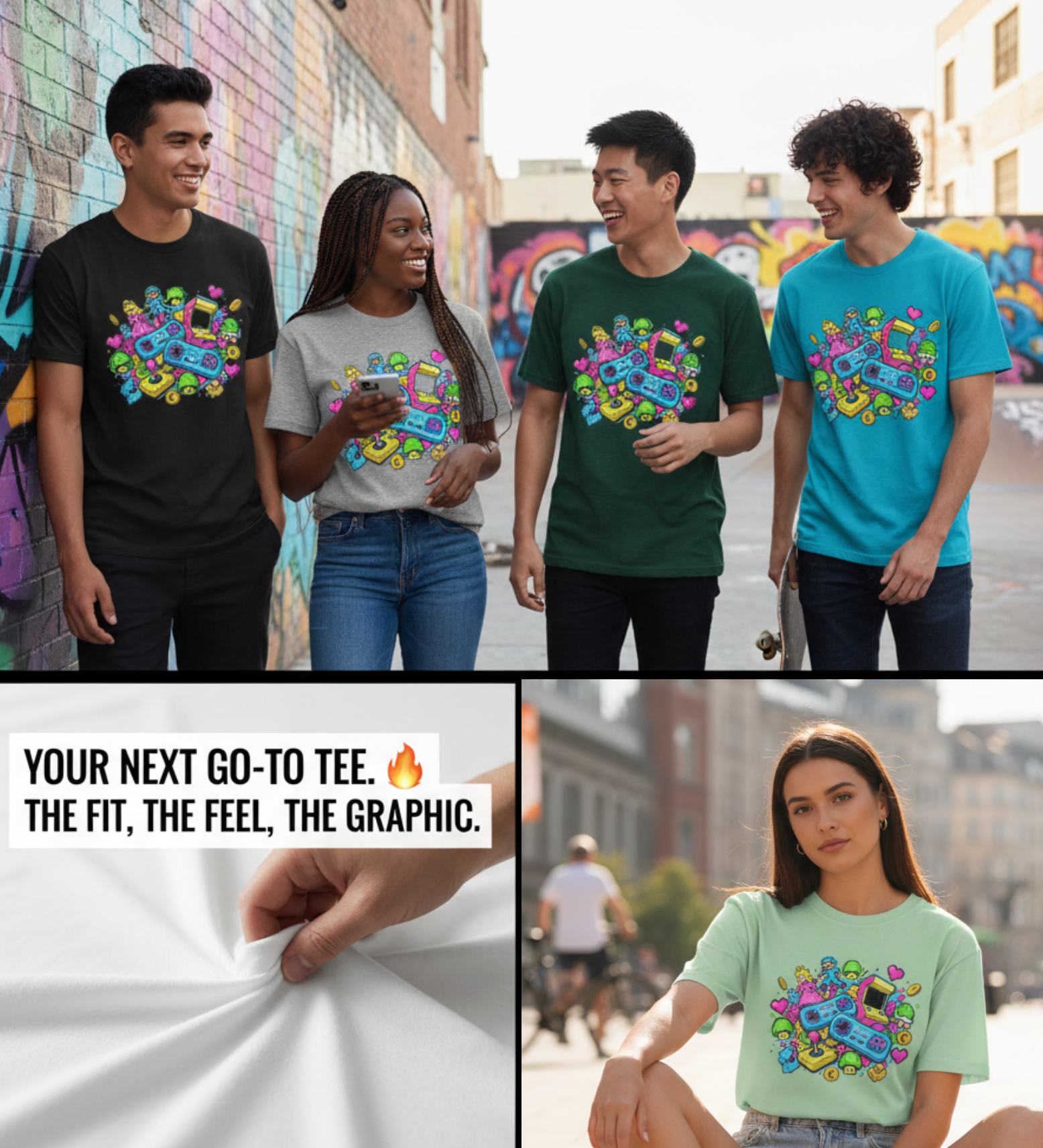 "RETRO GAME " Round Neck Graphic Printed T-shirt