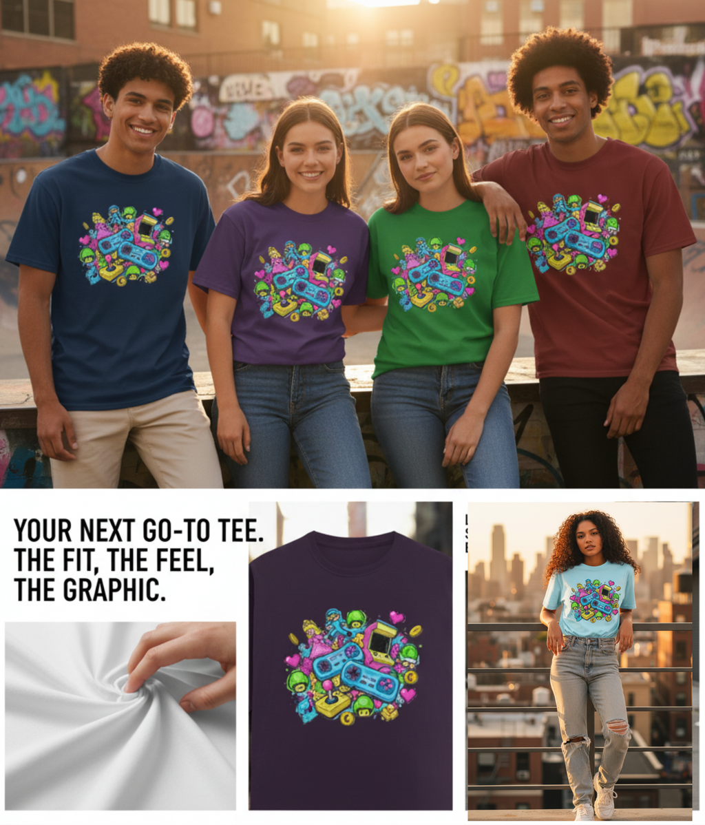 "RETRO GAME " Round Neck Graphic Printed T-shirt