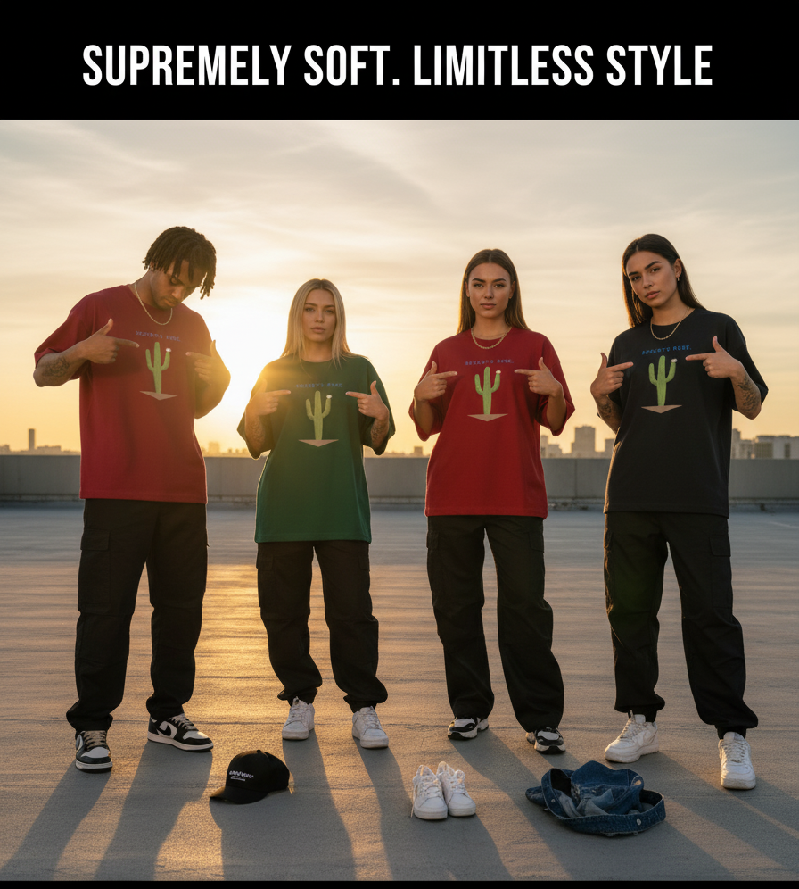 "CACTUS "  Terry Oversized Graphic Printed T-shirt