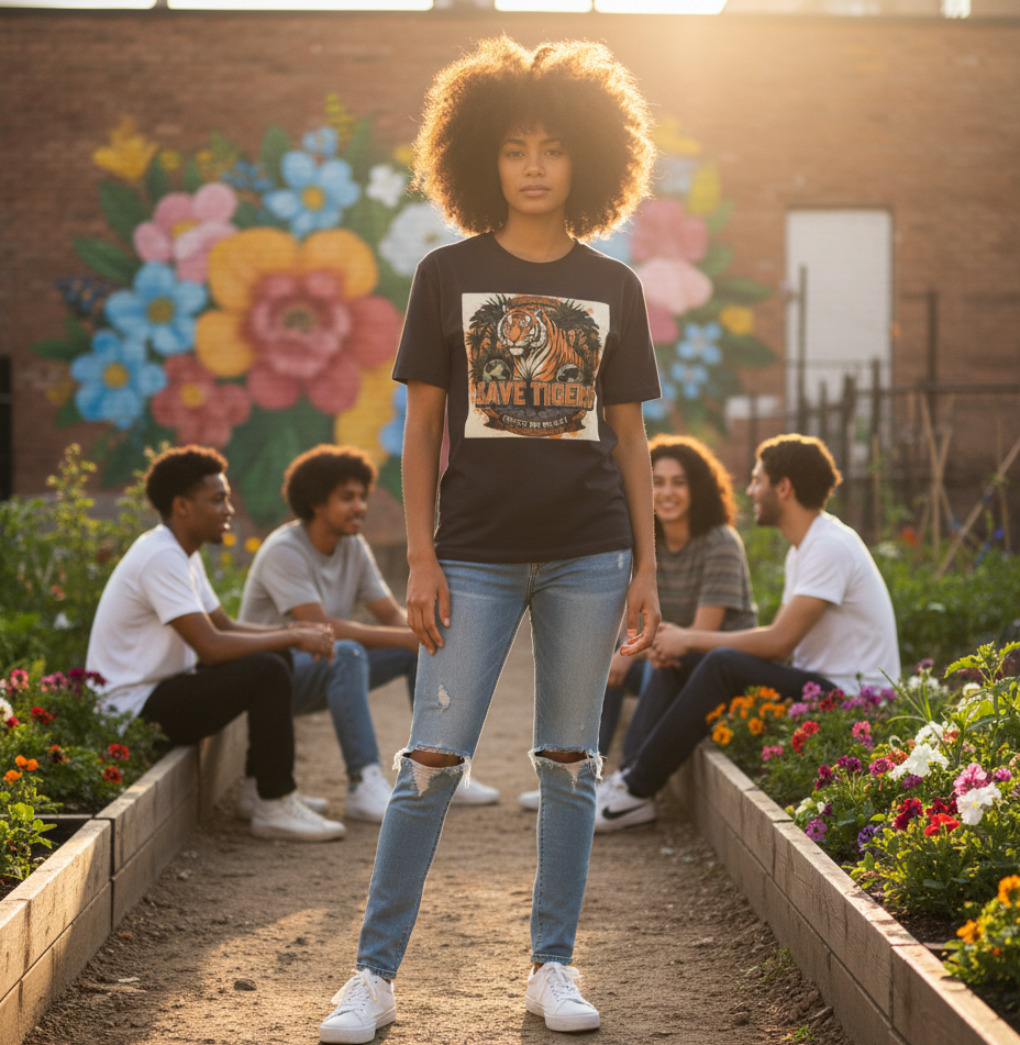 "SAVE THE TIGER "  Round Neck Graphic Printed T-shirt