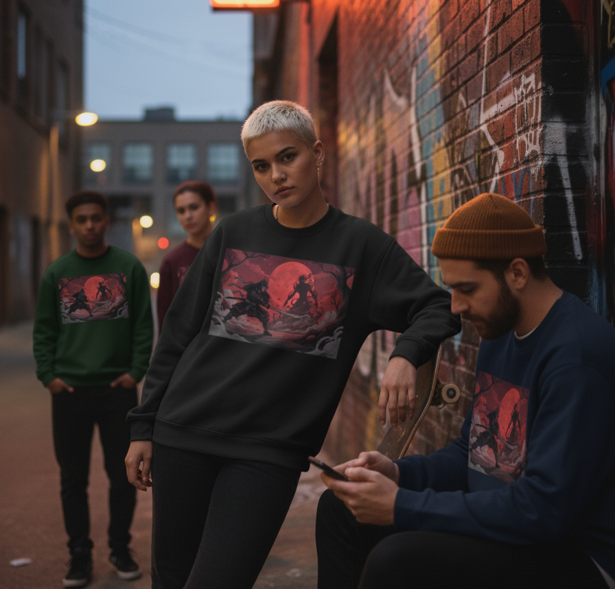 "SHAMURAI FIGHT"  Oversized Graphic Printed Sweatshirt