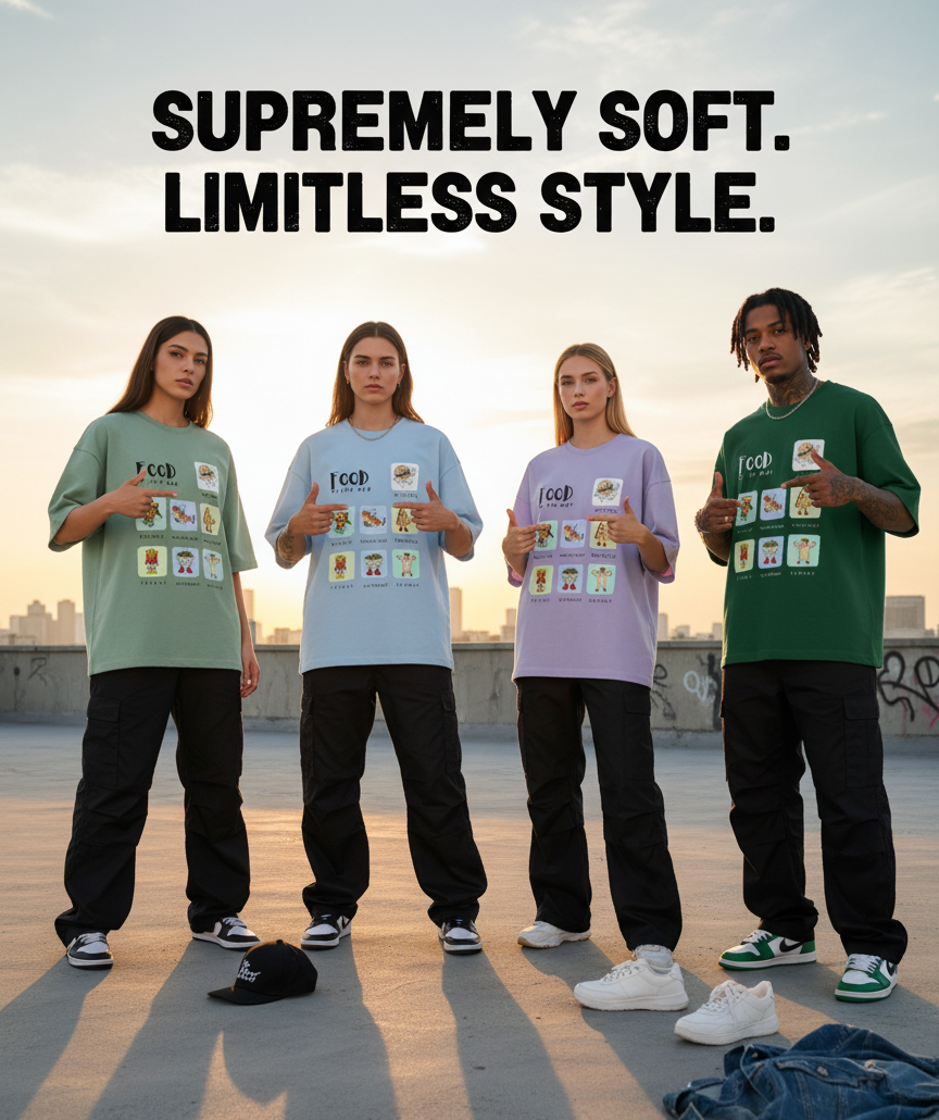 "FOOD OF THE DAY" Terry Oversized  Graphic Printed T-shirt