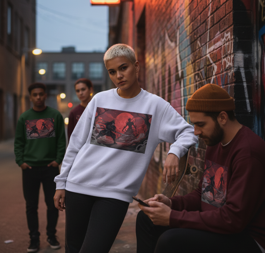 "SHAMURAI FIGHT"  Oversized Graphic Printed Sweatshirt