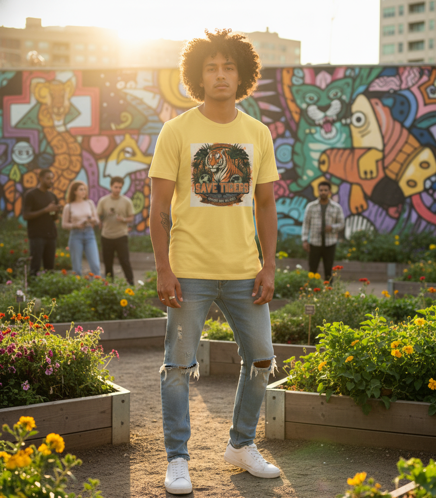 "SAVE THE TIGER "  Round Neck Graphic Printed T-shirt