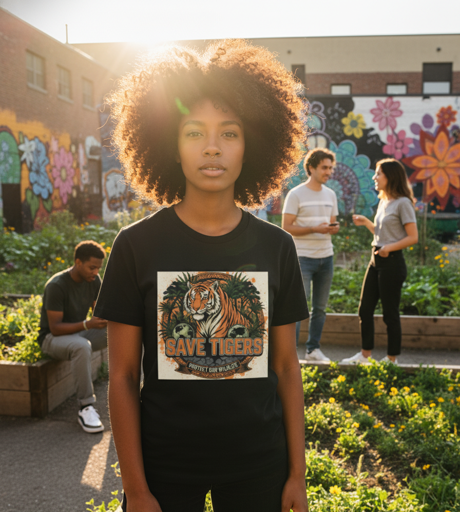 "SAVE THE TIGER "  Round Neck Graphic Printed T-shirt
