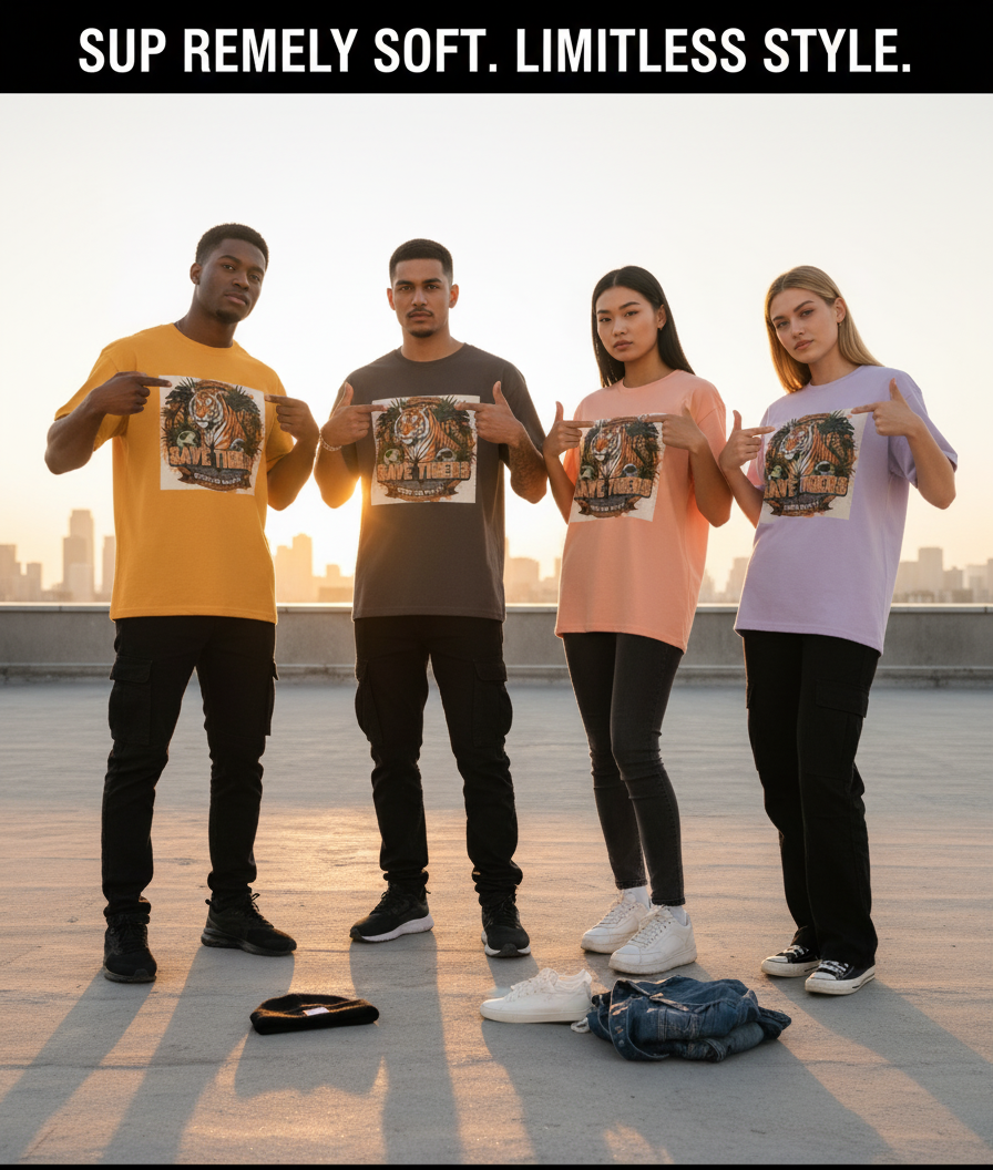 "SAVE THE TIGER "  Round Neck Graphic Printed T-shirt