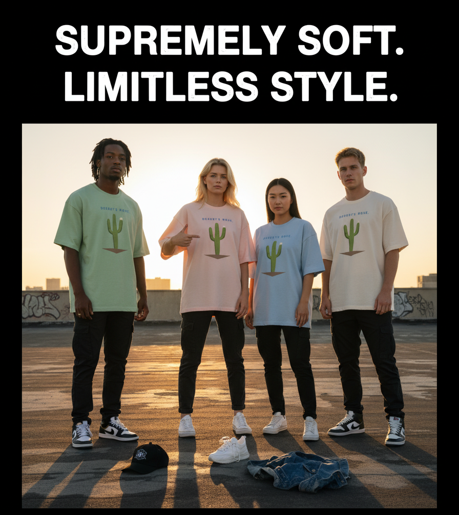 "CACTUS "  Terry Oversized Graphic Printed T-shirt