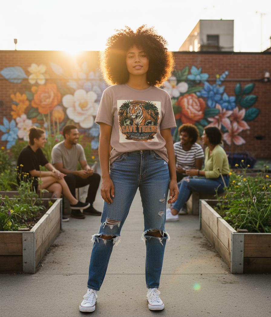 "SAVE THE TIGER "  Round Neck Graphic Printed T-shirt