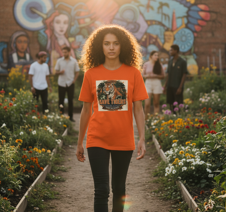 "SAVE THE TIGER "  Round Neck Graphic Printed T-shirt