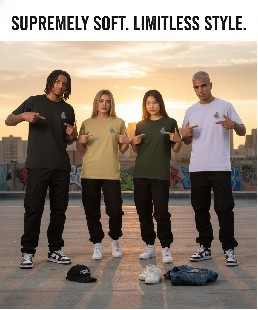 "LAZY BEAR "  Round Neck Graphic Printed T-shirt