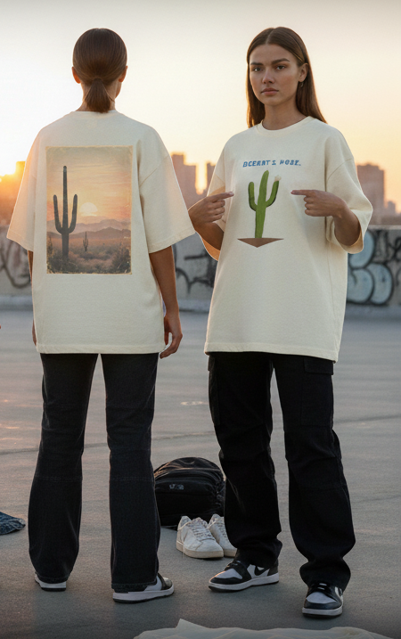 "CACTUS "  Terry Oversized Graphic Printed T-shirt