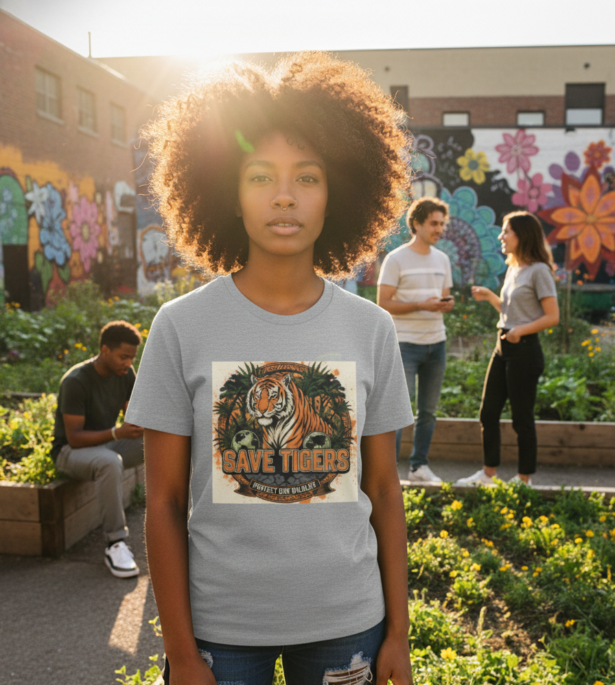 "SAVE THE TIGER "  Round Neck Graphic Printed T-shirt
