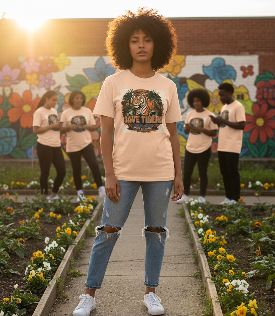 "SAVE THE TIGER "  Round Neck Graphic Printed T-shirt