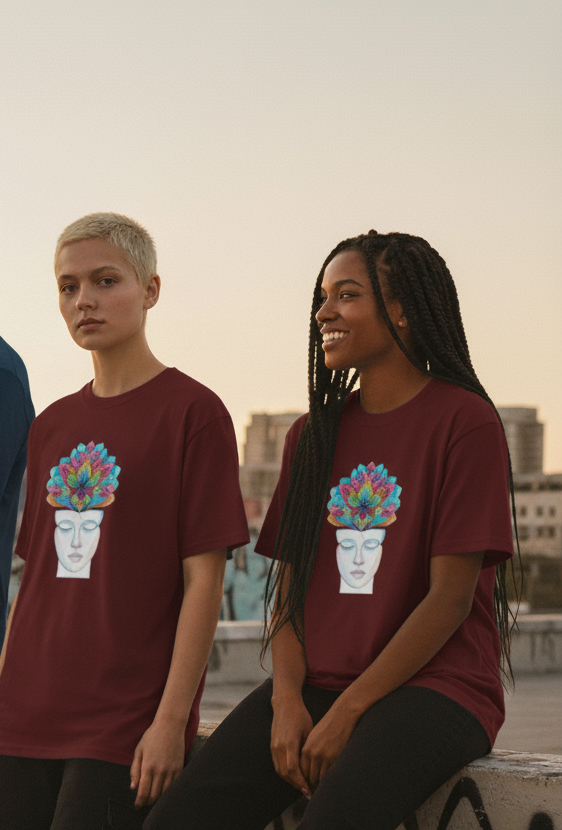 "MIND BLOOM " Round Neck Classic Graphic Printed T-shirt