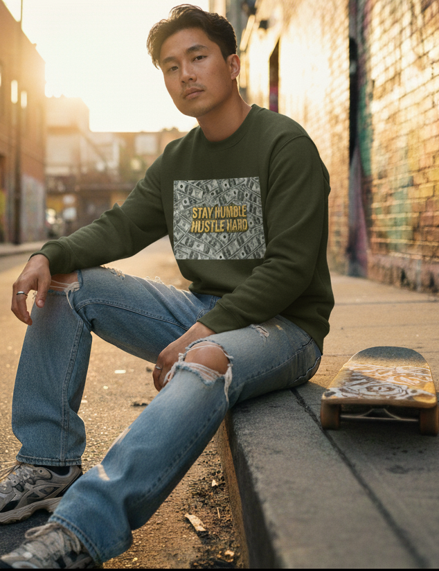 "STAY HUMBLE HUSTLE HARD" Classic Premium Graphic Printed Sweatshirt