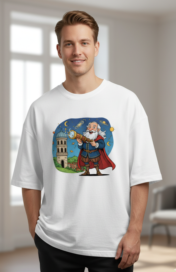 "GREAT ASTRONOMER" Terry Oversized Graphic Printed T-shirt