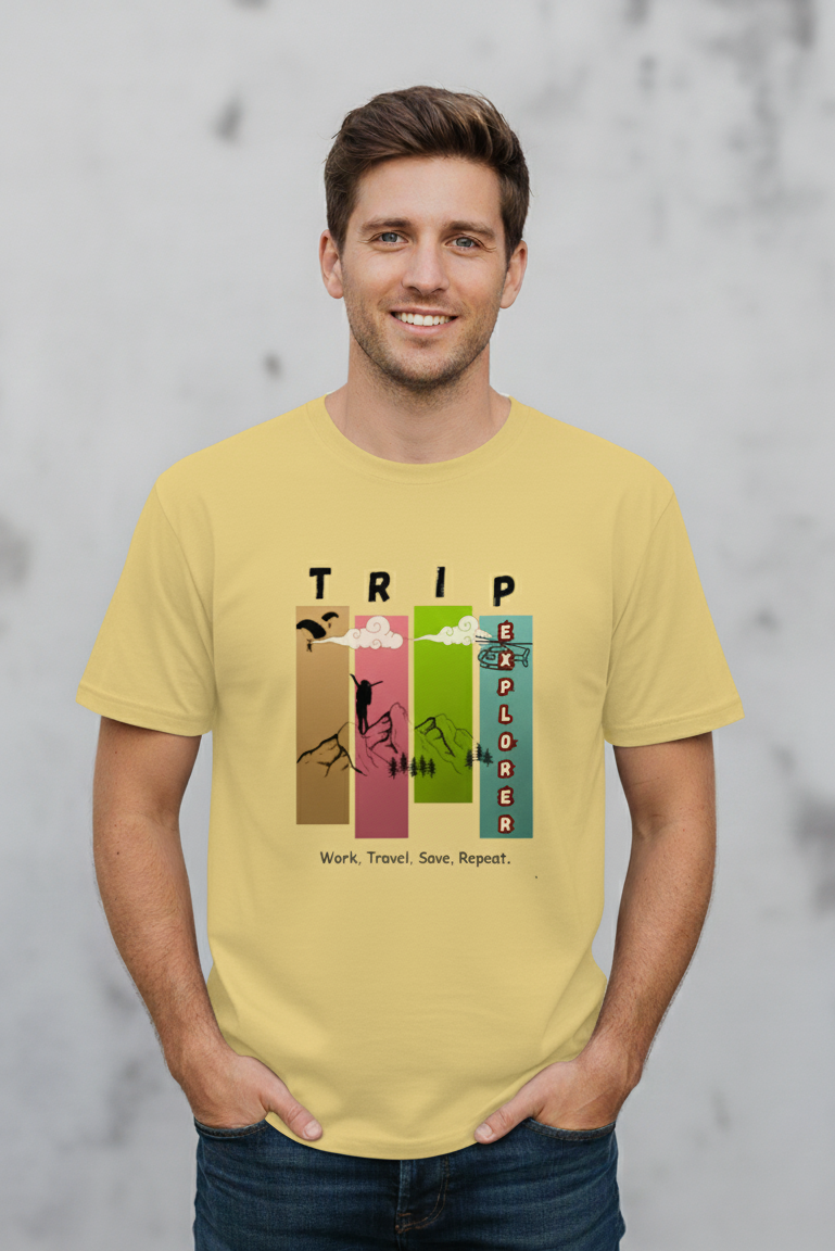"TRAVEL" Round Neck Graphic Printed T-shirt