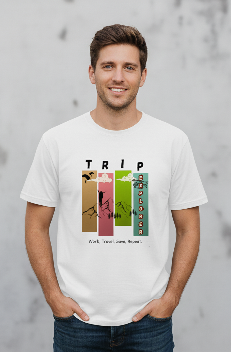 "TRAVEL" Round Neck Graphic Printed T-shirt