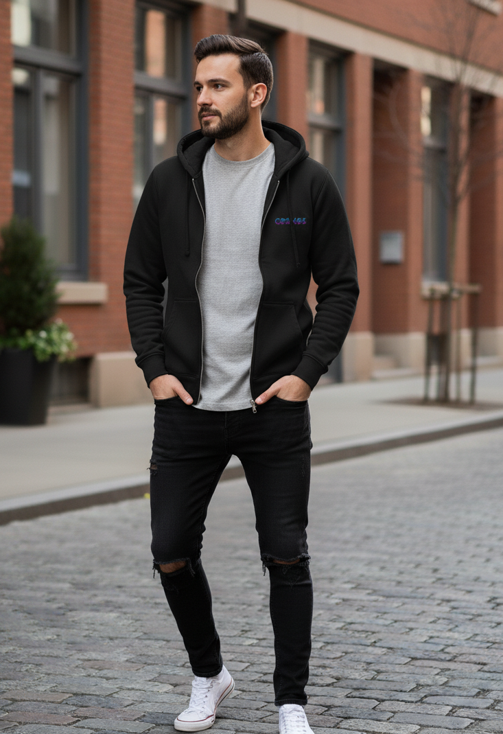 "COSMOS" Graphic Printed Zip Hoodie