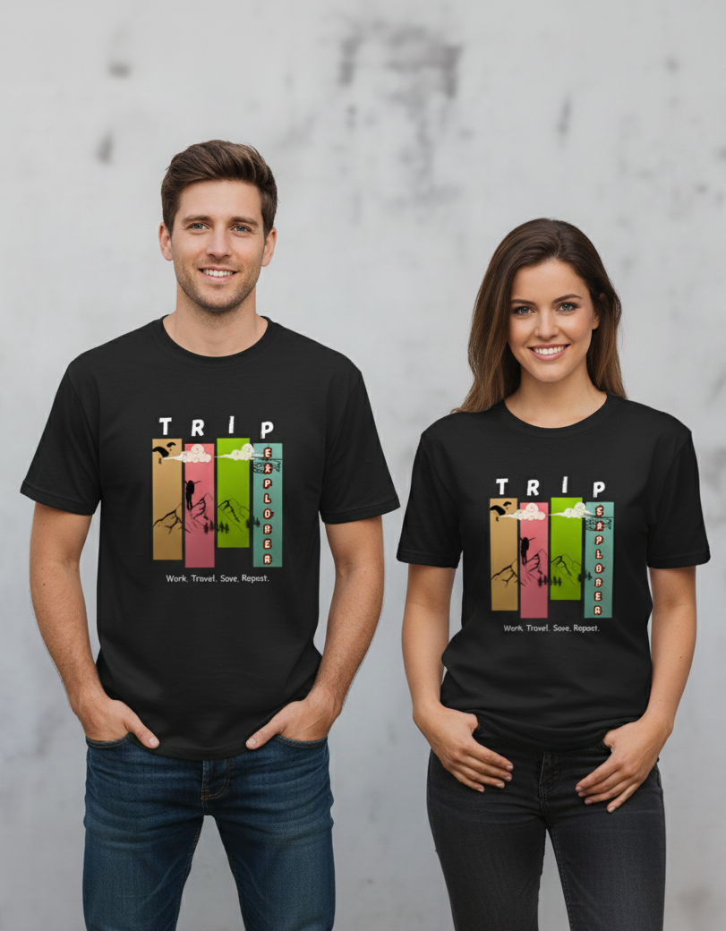 "TRAVEL" Round Neck Graphic Printed T-shirt