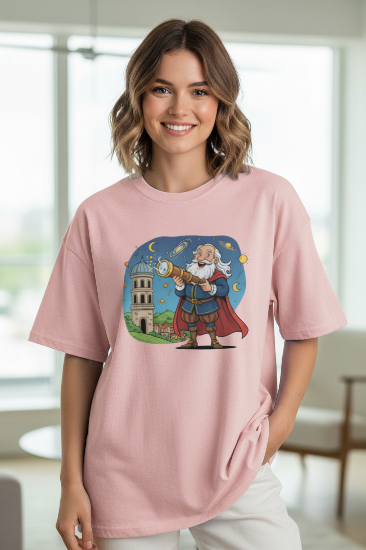 "GREAT ASTRONOMER" Terry Oversized Graphic Printed T-shirt