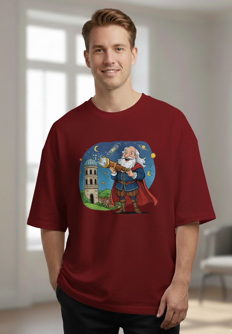 "GREAT ASTRONOMER" Terry Oversized Graphic Printed T-shirt