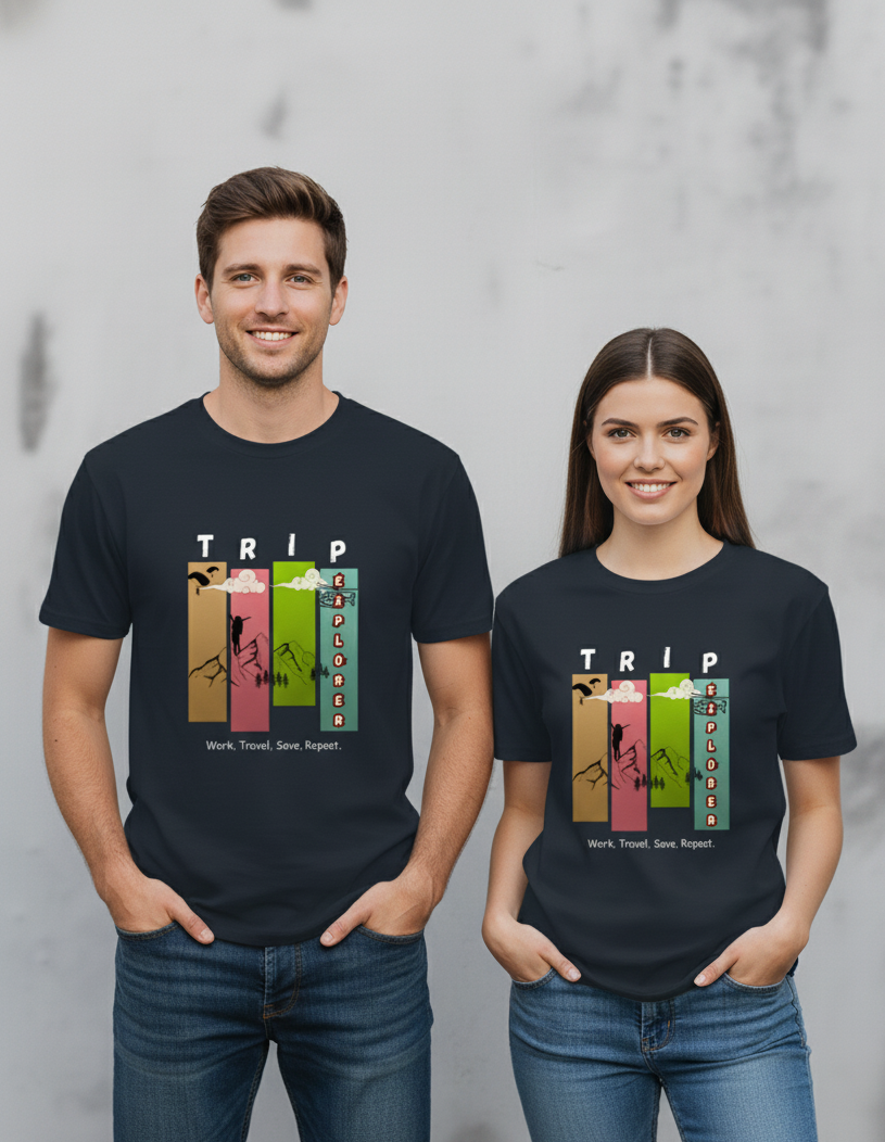 "TRAVEL" Round Neck Graphic Printed T-shirt