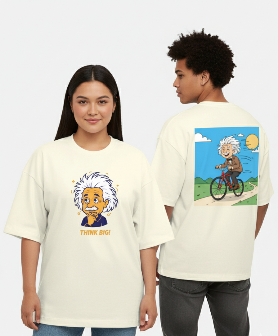 "THINK BIG " Terry Oversized Graphic Printed T-shirt
