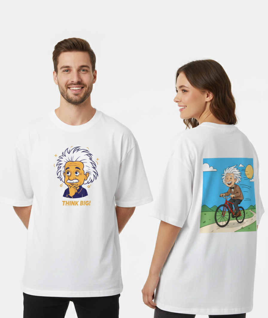 "THINK BIG " Terry Oversized Graphic Printed T-shirt