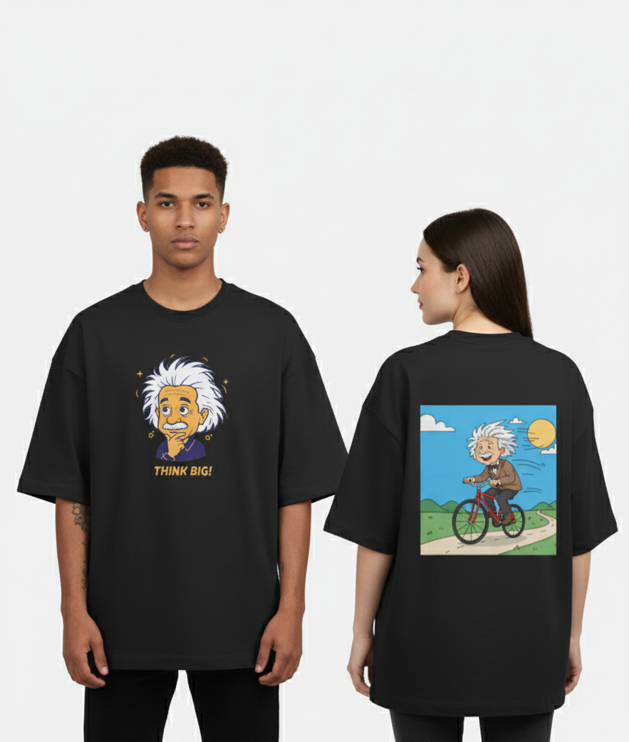"THINK BIG " Terry Oversized Graphic Printed T-shirt