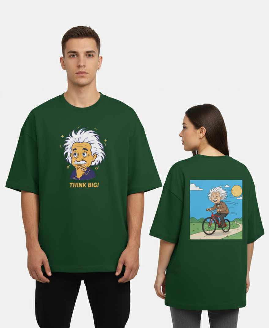 "THINK BIG " Terry Oversized Graphic Printed T-shirt