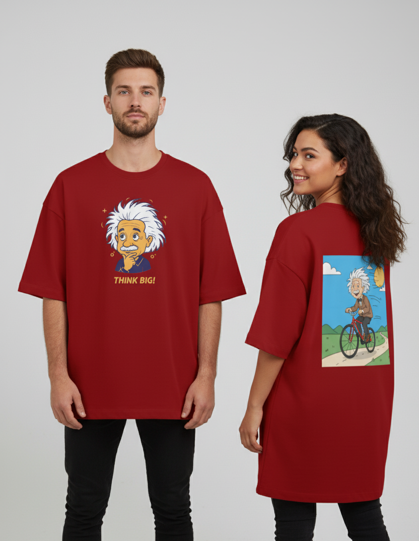 "THINK BIG " Terry Oversized Graphic Printed T-shirt