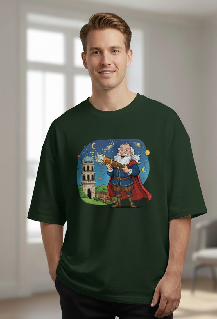 "GREAT ASTRONOMER" Terry Oversized Graphic Printed T-shirt