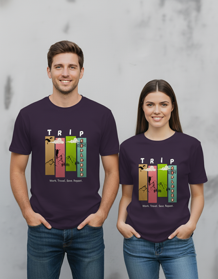 "TRAVEL" Round Neck Graphic Printed T-shirt