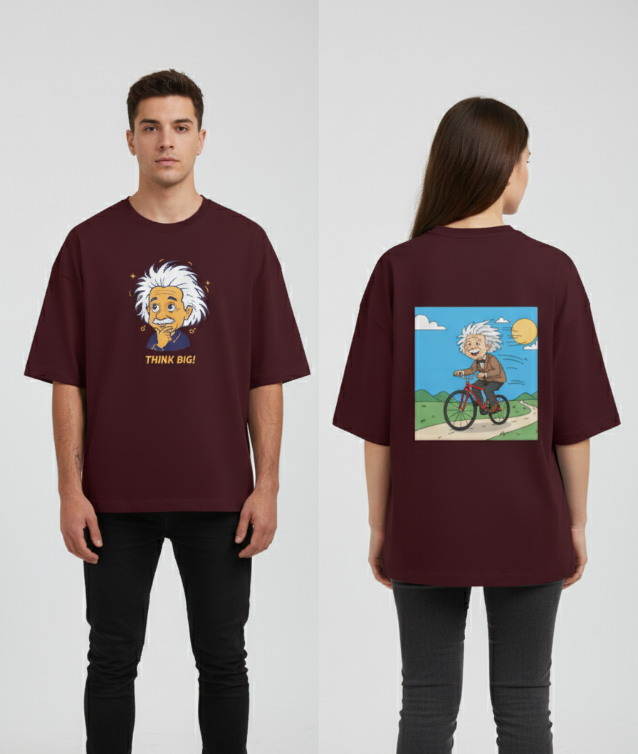 "THINK BIG " Terry Oversized Graphic Printed T-shirt