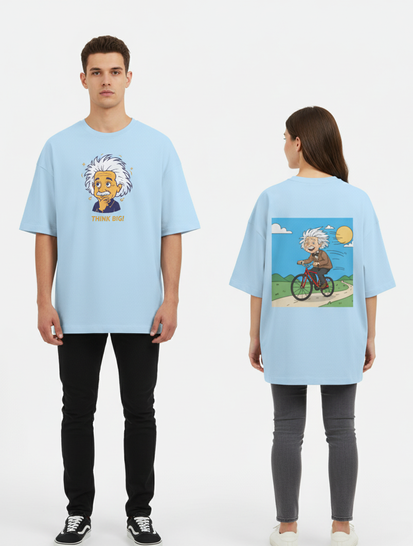 "THINK BIG " Terry Oversized Graphic Printed T-shirt