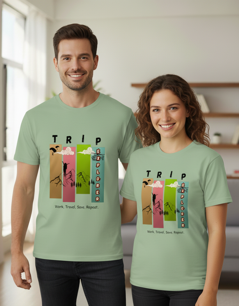 "TRAVEL" Round Neck Graphic Printed T-shirt