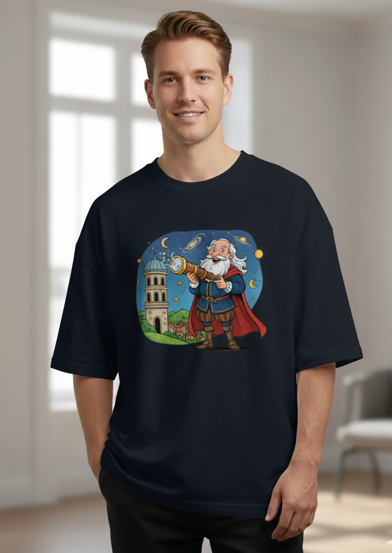 "GREAT ASTRONOMER" Terry Oversized Graphic Printed T-shirt