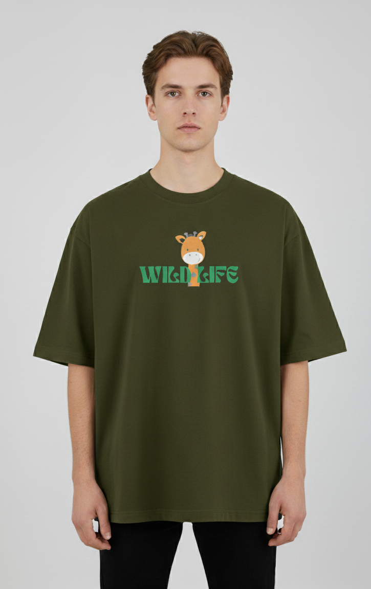 "WILD LIFE" Classic Oversized Graphic Printed T-shirt