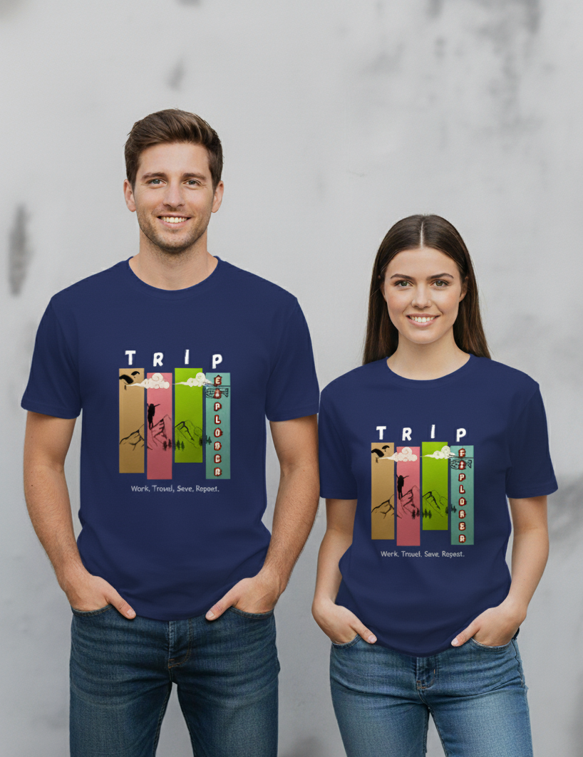 "TRAVEL" Round Neck Graphic Printed T-shirt