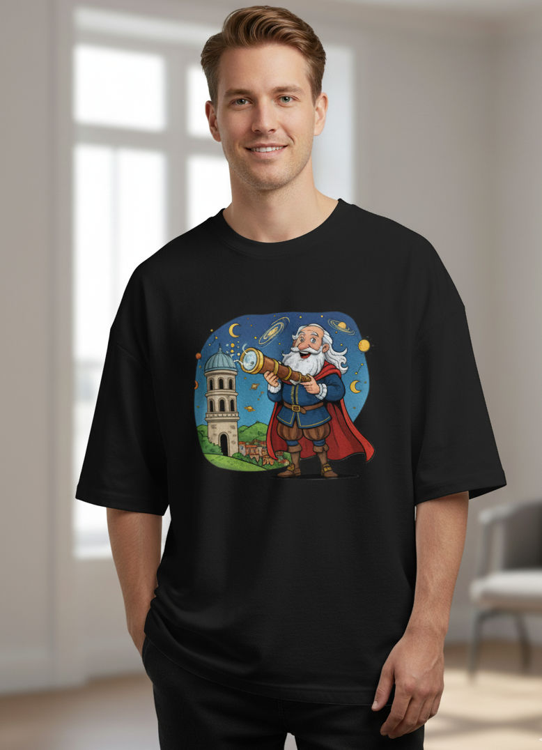 "GREAT ASTRONOMER" Terry Oversized Graphic Printed T-shirt