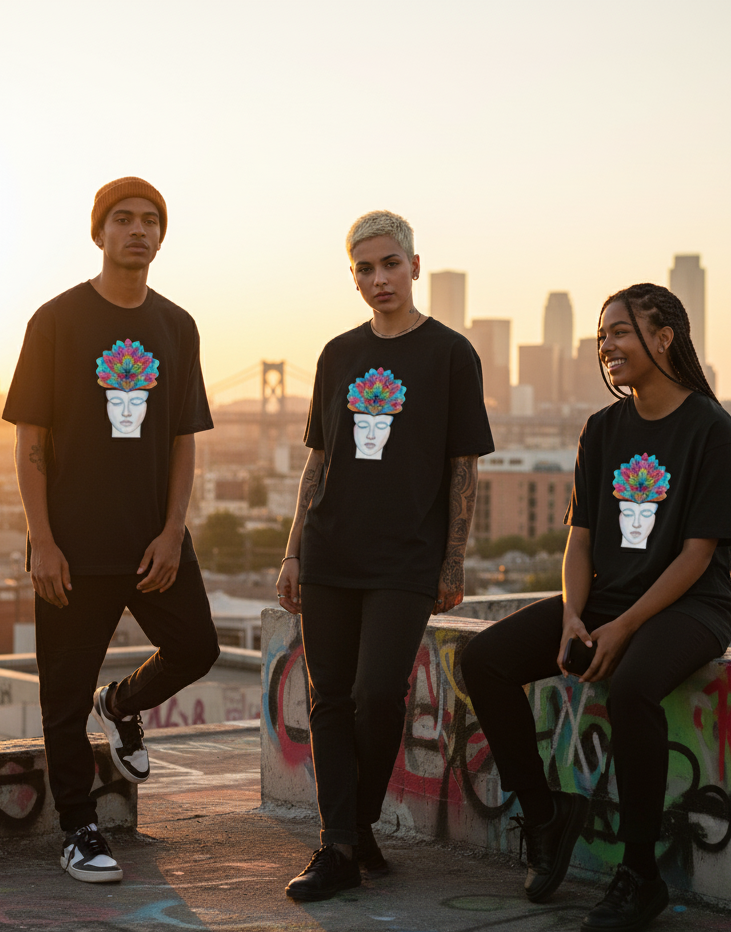 "MIND BLOOM " Round Neck Classic Graphic Printed T-shirt