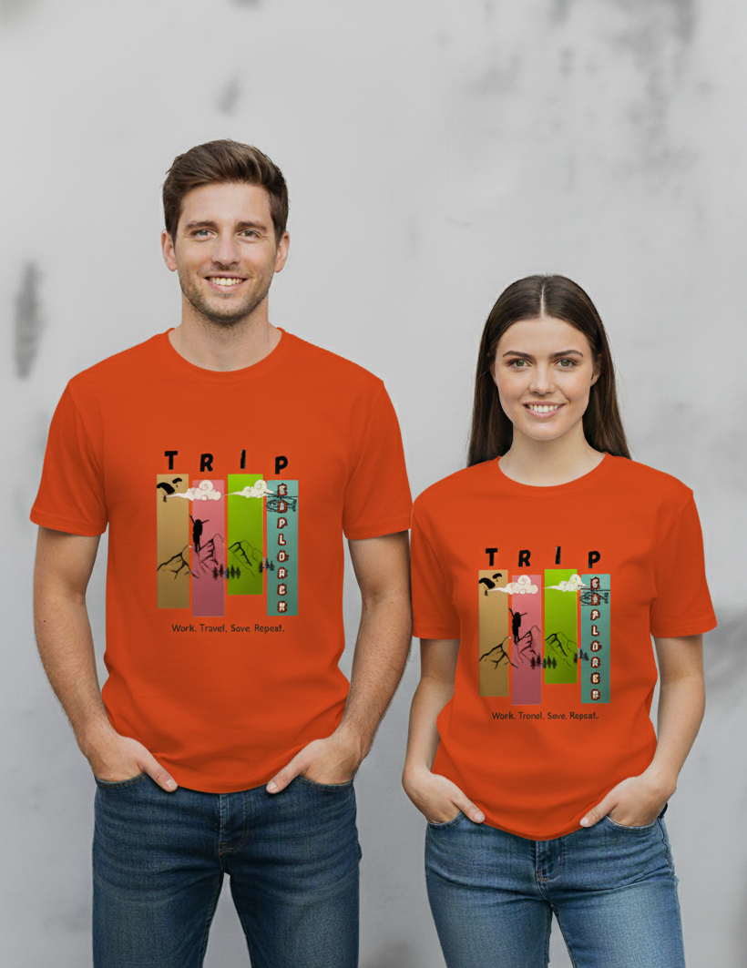 "TRAVEL" Round Neck Graphic Printed T-shirt