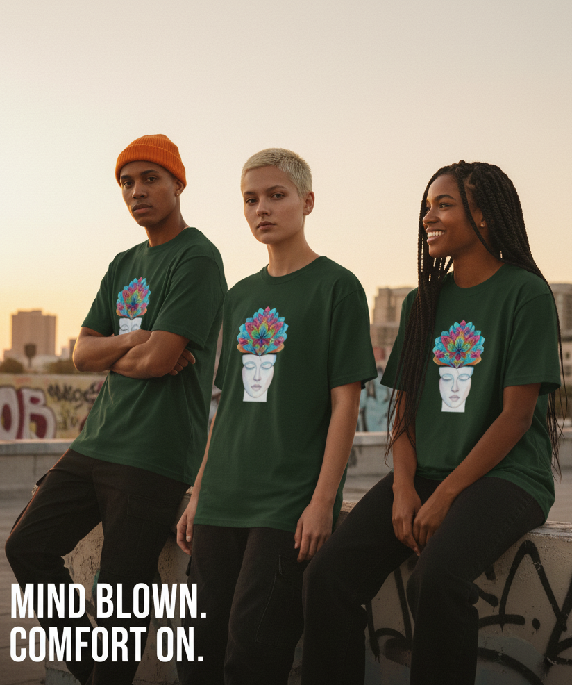 "MIND BLOOM " Round Neck Classic Graphic Printed T-shirt