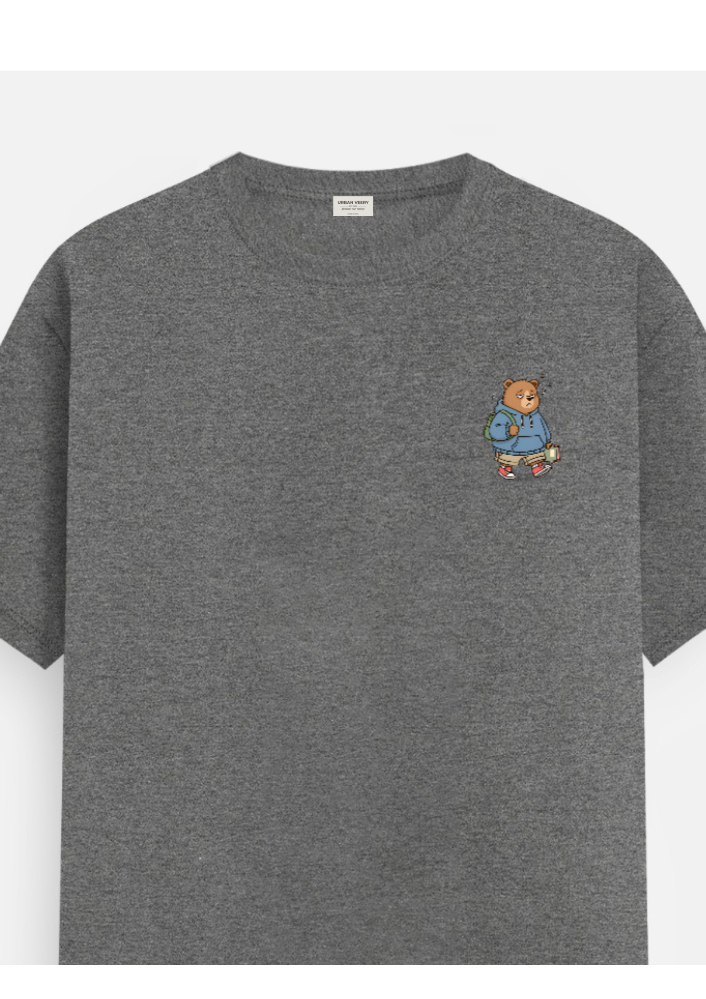 "LAZY BEAR "  Round Neck Graphic Printed T-shirt